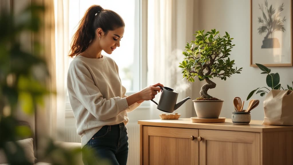 Curated bonsai selection in a bright, airy space